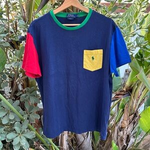 Vintage Polo Ralph Lauren Colorblock Pocket T-Shirt Navy Red Blue M